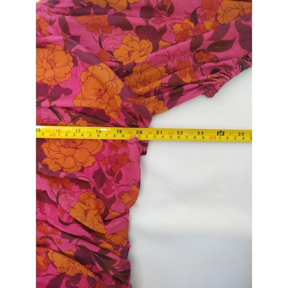 DR2 Pink/Orange Floral Gathered Peplum Blouse XXL, Square Neckline, NWT - Picture 7 of 8